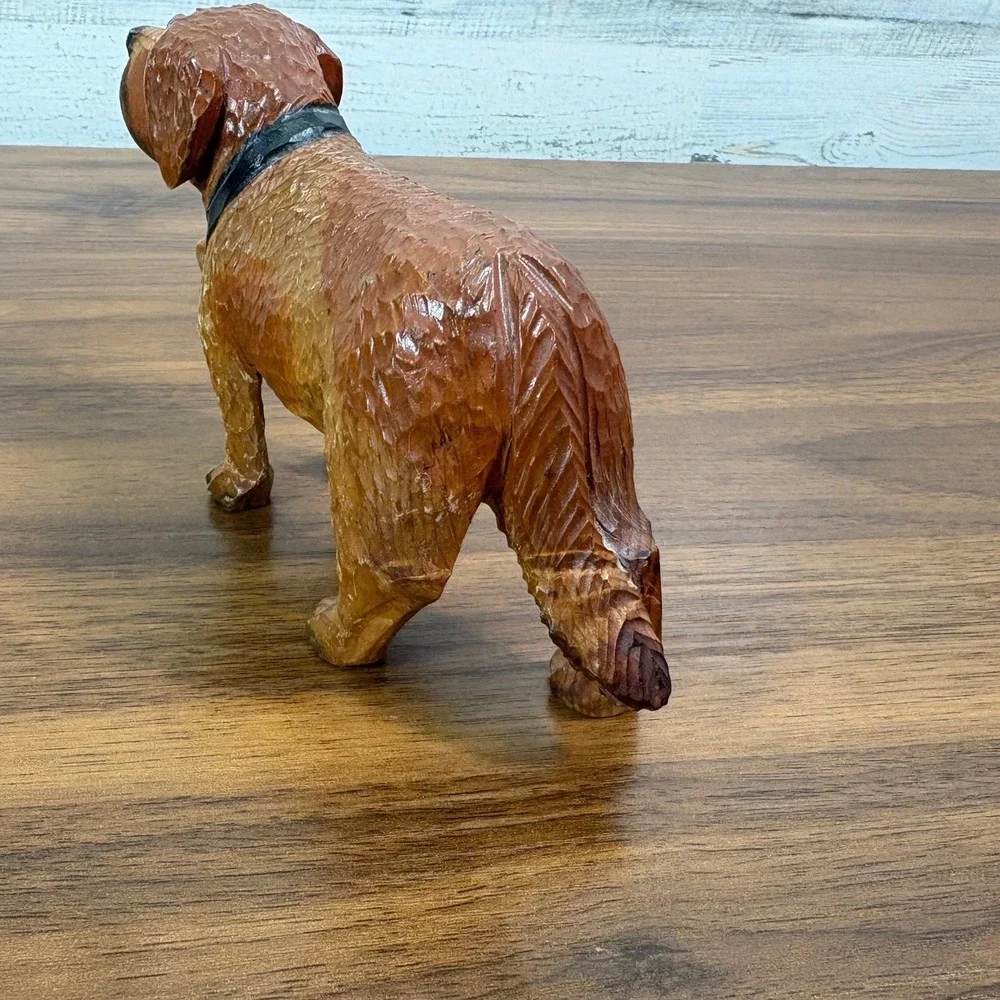 Vintage Swiss Hand Carved Wood Saint Black Forest St. Bernard Dog Figurine Keg